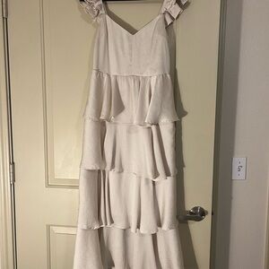 Altar'd State Cream Maxi Sundress with Flutter Sleeves and Sweetheart Neckline